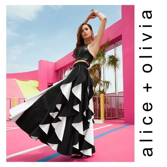 New! Rare ALICE+OLIVIA Nadie Spiral Ball Gown Ruffle Maxi Skirt - Picture 1 of 13
